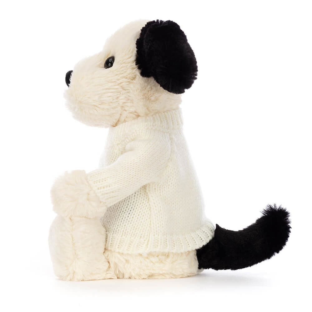 Bashful Rufferty Black & Cream Puppy with Personalised Cream Jumper