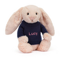 Bashful Blush Bunny with Personalized Navy Jumper