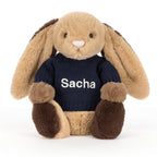 Bashful Patchwork Brown Bunny with Personalized Navy Jumper