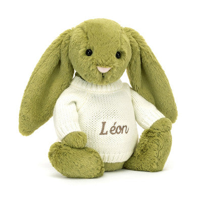 Bashful Moss Bunny with Personalised Cream Jumper