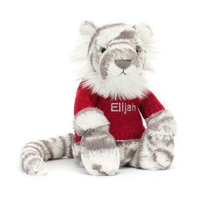 Bashful Snow Tiger with Personalised Red Jumper