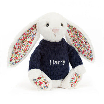 Blossom Cream Bunny with Personalised Navy Jumper