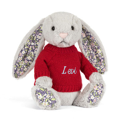 Blossom Silver Bunny ‘Bloom’ with Personalised Red Jumper